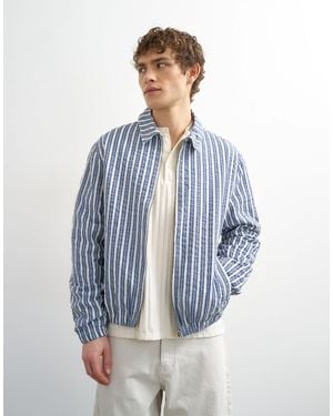 TOPMAN Striped Textured Harrington Jacket - Blue
