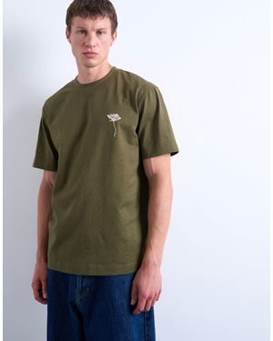TOPMAN Oversized Fit T-shirt With Floral Embroidery - Green