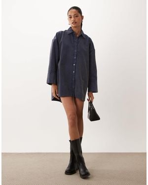 ASOS Oversized Cord Shirt Mini Dress - Blue