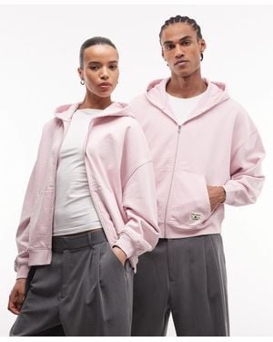 Collusion Circular Design Collection Heavyweight Zip Through Hoodie - Pink