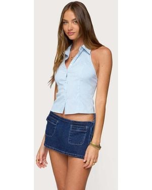 Edikted Debra Tailored Pinstripe Button Up Top - Blue