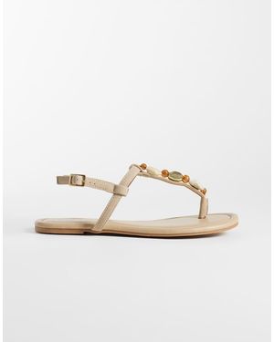 New Look Sandalias Con Tira Para El Dedo Y Detalle De Piedra De Resina-Blanco