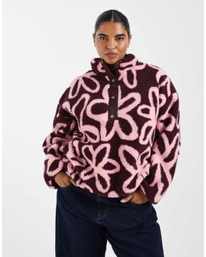 ONLY Curve veste polaire boutonnée en imitation peau - Rouge