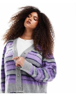 Renee Studio Plus Exclusive Knit Rhinestone Star Button Detail Cardigan - Purple