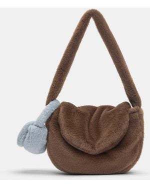 Pull&Bear Faux Fur Embellished Shoulder Bag - Brown