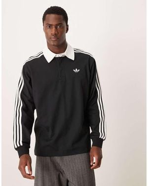 adidas Originals Polo De Manga Larga Con Detalle De Tres Rayas De - Negro