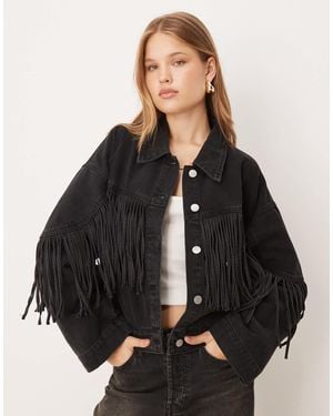 Y.A.S Premium Denim Jacket With Fringes - Black