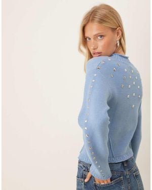 Never Fully Dressed Studded Knit Cardigan - Blue