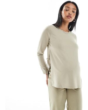 Mama.licious Mamalicious Long Sleeve Side Split Top Co-ord - Natural