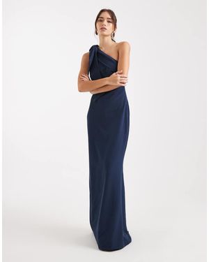 Pretty Lavish Bridesmaid Crepe One Shoulder Bow Detail Maxi Dress - Blue