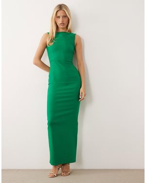 Vesper Bengaline Cowl Back High Neck Maxi Dress - Green