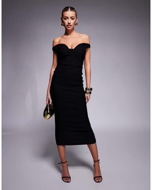 Vesper Bengaline Sweetheart Neckline Midaxi Dress - Black