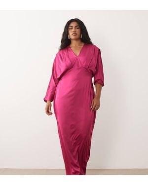 Tfnc Plus Satin Kimono Sleeve Maxi Dress - Pink