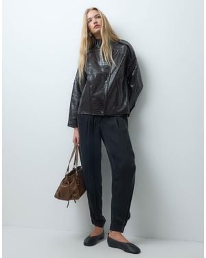 Vero Moda Leather Look Bomber Jacket With Croc Effect - Grey