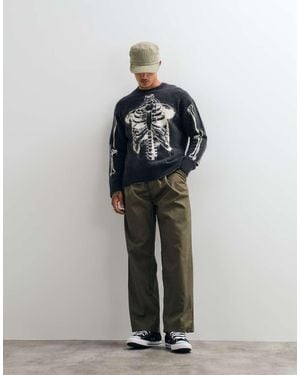 AllSaints Ribspill Skeleton Graphic Knit Jumper - Grey