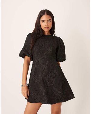 Jdy Mini Dress With Puff Sleeves And Bow Back - Black
