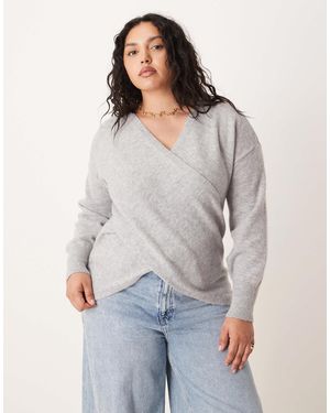 Vila Curve Wrap Detail Knitted Sweater - Gray