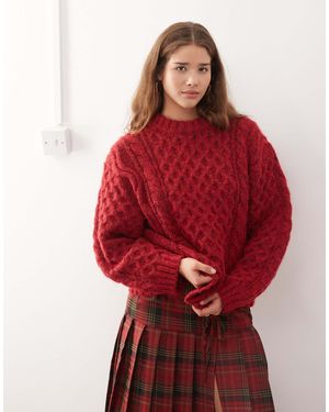 Monki Wool Blend Chunky Oversized Cable Knit Sweater - Red