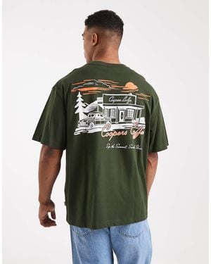 Only & Sons baggy Vintage Fit T-shirt With Coffee Back Print - Green