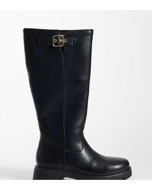 London Rebel Trista Chunky Knee Boots With Buckle Details - Black