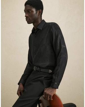 River Island Slim Check Jacquard Shirt - Black
