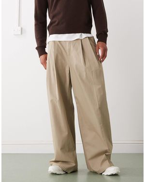 Weekday Oversized Wide Leg Chino Pants With Front Pleats - Natural