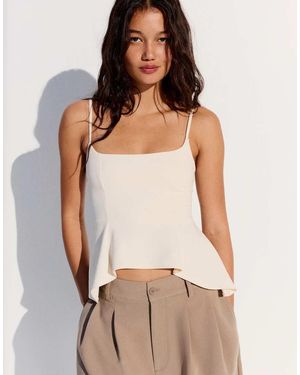 Bershka Ruffle Strappy Top - Natural