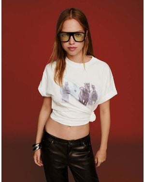 Bershka Short Sleeve T-Shirt With Print - Red