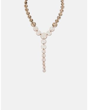 Stradivarius Collana Lariat Smaltata Écru Zigrinata - Bianco