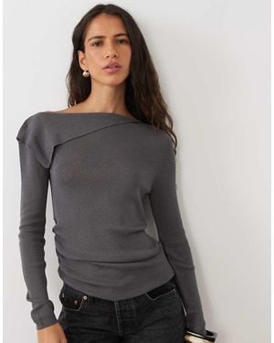 ASOS Fijngebreide Top Met Blote Schouders En Gerimpeld Detail - Grijs