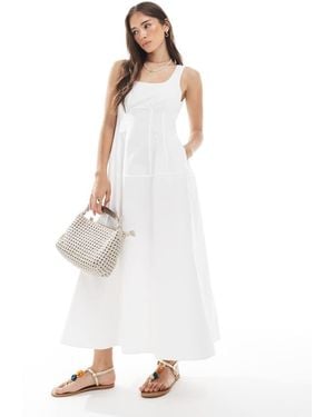 Vero Moda Cotton Poplin Midi Dress With Cinched - White