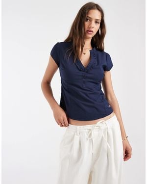 Hollister Cinched Short Sleeve Henley Shirt - Blue