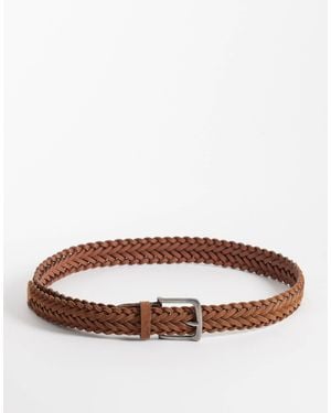 ASOS Real Suede Braided Belt With Silver Buckle - Brown