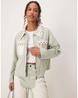 Ghospell Chaqueta Vaquera Con Detalles En Contraste De - Neutro