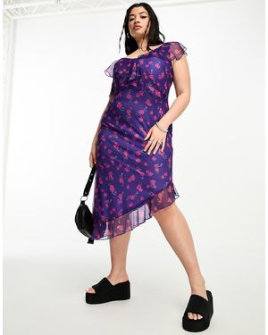 Heartbreak Plus Off Shoulder Midi Dress With Ruffle Details - Purple