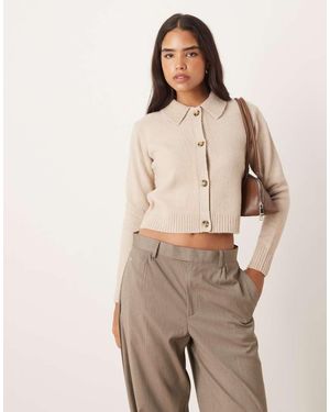 Threadbare Cardigan With Collar Detail - Natural