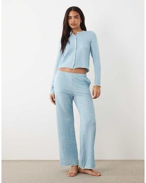 Threadbare Cotton Mix Button Down Pyjama Set With Hearts Print - Blue