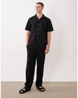 Only & Sons Linen Look Loose Fit Trousers - Black