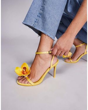 Public Desire Smitten Satin Lily Flower Barely There High Heels - Blue