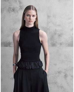 Mango High Neck Sleeveless Top With Peplum Hem - Blue