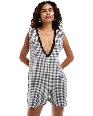 Reclaimed (vintage) – western-milchmädchen-playsuit mit vichykaro - Weiß
