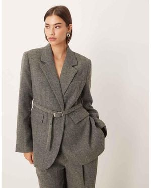 Gina Tricot Co-ord Herringbone Belted Blazer - Grey