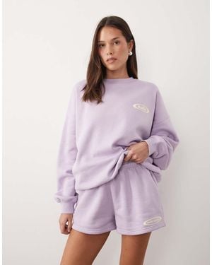 Kaiia Cotton Rich Printed Logo Sweat Shorts - Purple