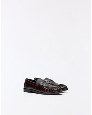 Bershka Ruched Loafers - White