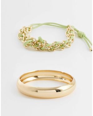ASOS Pack Of Two Braceles With Rope Detail And Bangle - Metallic