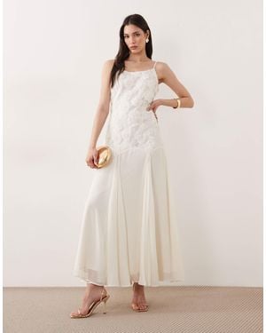 Y.A.S Floral Appliqué Dropped Waist Cami Maxi Dress - Natural