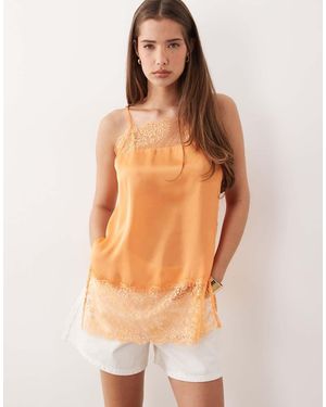 ASOS Square Neck Lace Trim Satin Cami - Orange