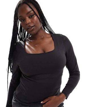 ONLY Top A Maniche Lunghe Con Scollo Quadrato Indossabile - Nero