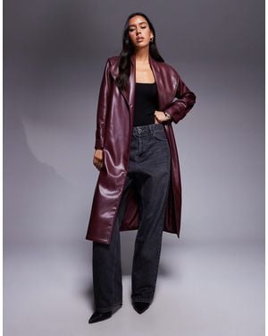 River Island Faux Leather Faux Leather Long Line Wrap Coat - Blue