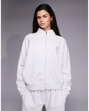 Kaiia Cotton Rich Embroidered Logo Zip Up Sweatshirt Jacket - Gray